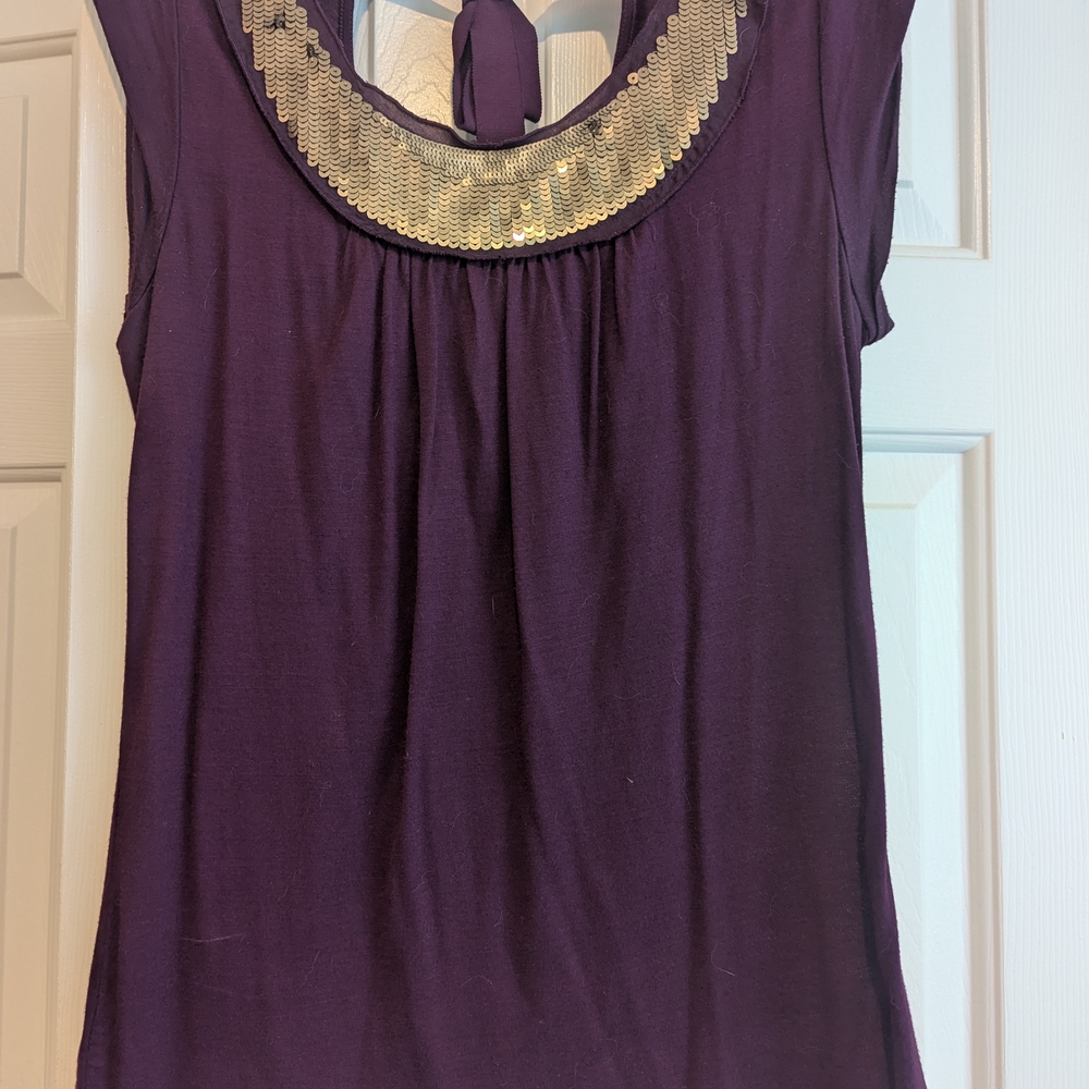 LOFT Purple Embellished Sleeveless Blouse